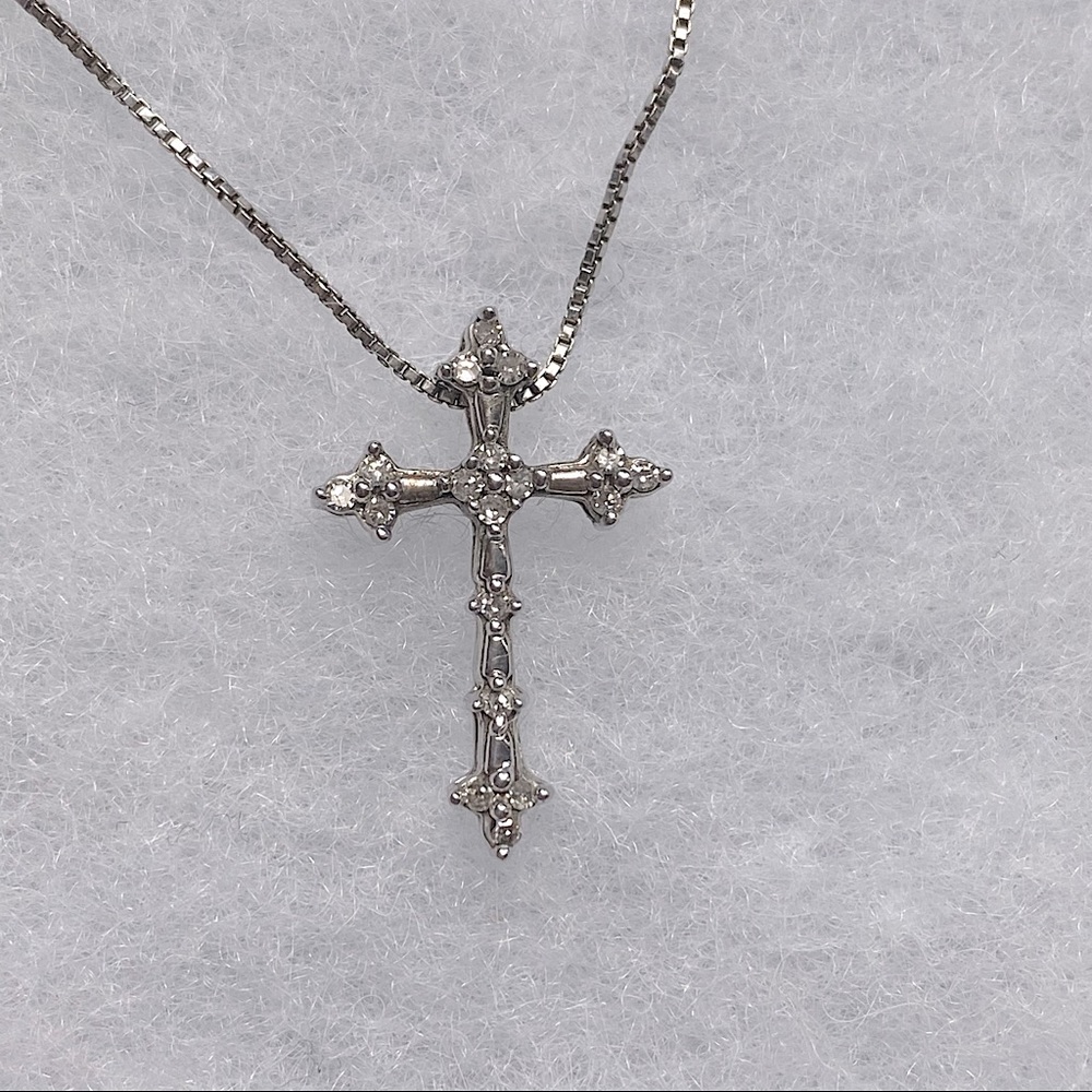 Sterling Silver Cross Necklace With Small Diamond Stones